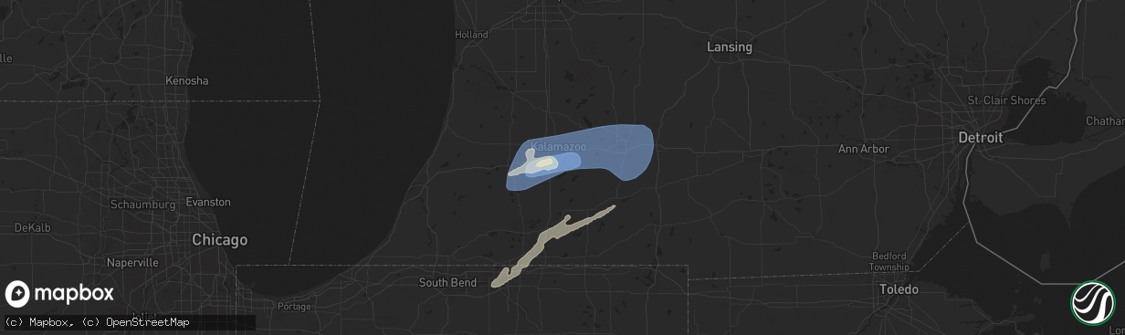 Hail map in Portage, MI on June 16, 2024