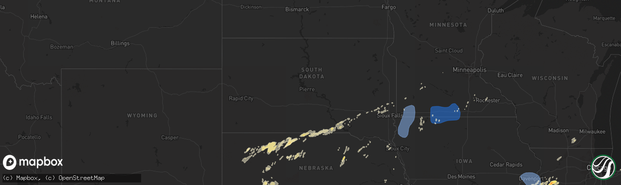 Hail map in South Dakota on June 16, 2024