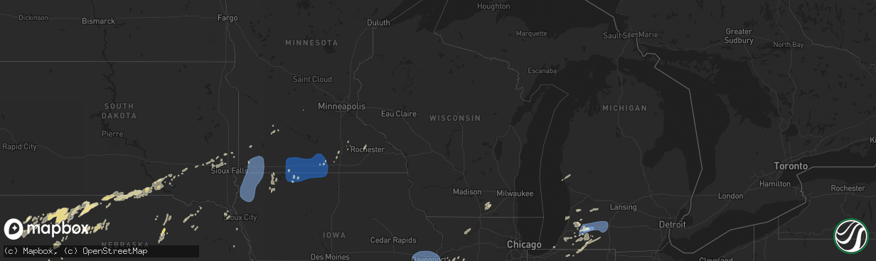 Hail map in Wisconsin on June 16, 2024