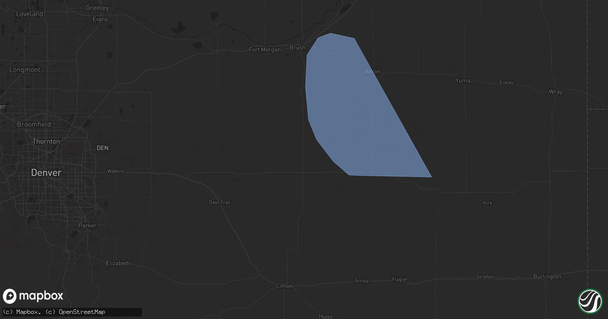 Hail map in Woodrow, CO on June 16, 2024