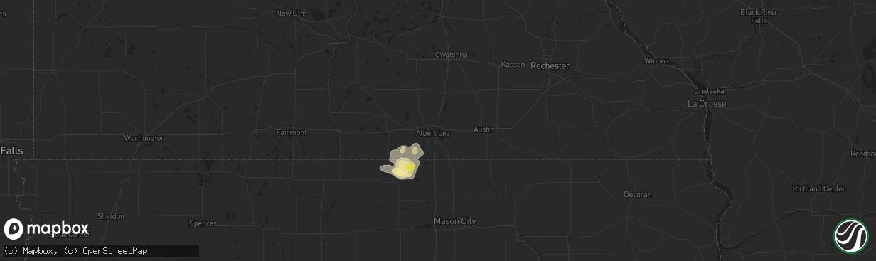 Hail map in Albert Lea, MN on June 16, 2025