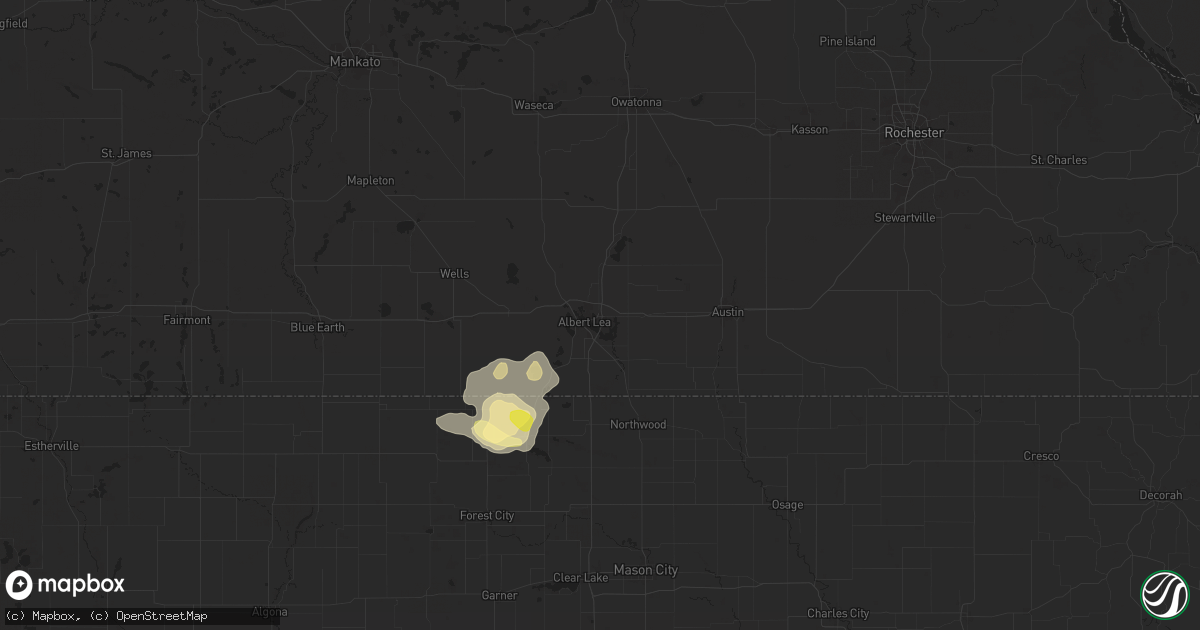 Hail map in Albert Lea, MN on June 16, 2025