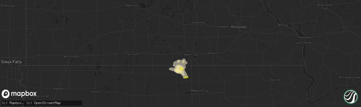 Hail map in Alden, MN on June 16, 2025