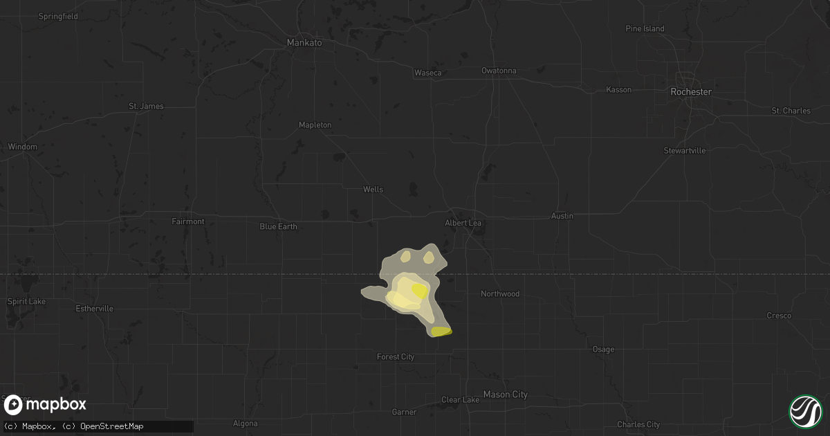 Hail map in Alden, MN on June 16, 2025