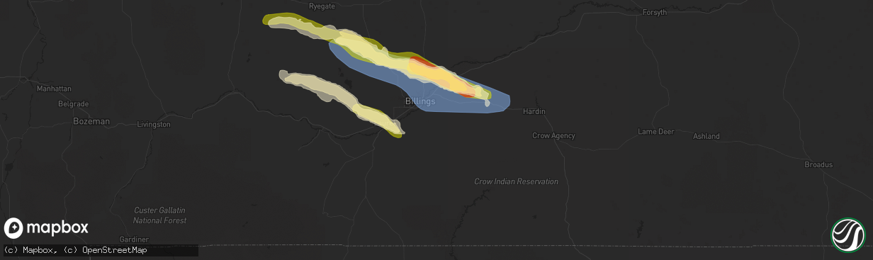 Hail map in Billings, MT on June 16, 2025