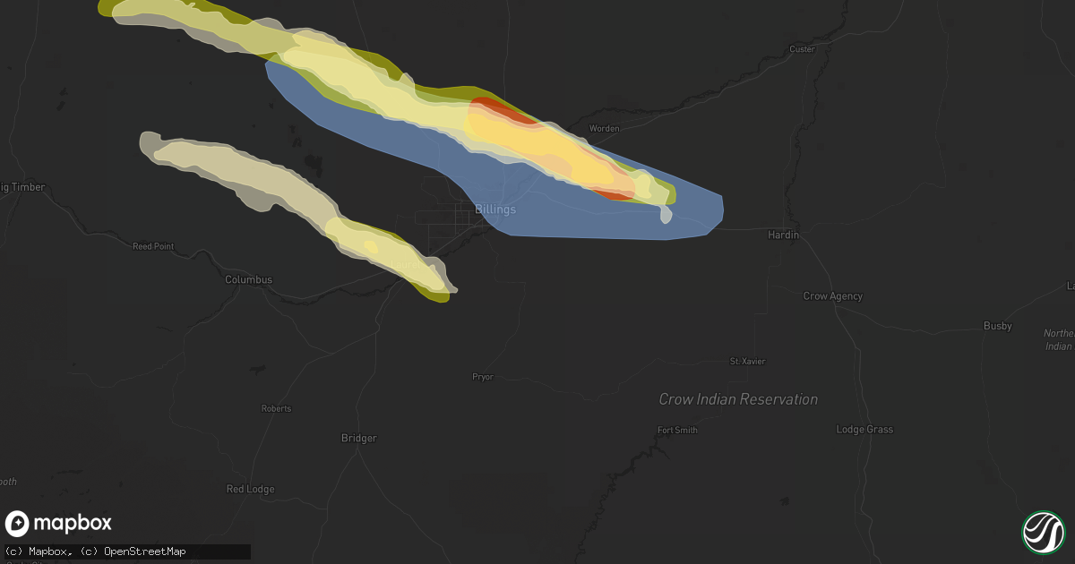 Hail map in Billings, MT on June 16, 2025