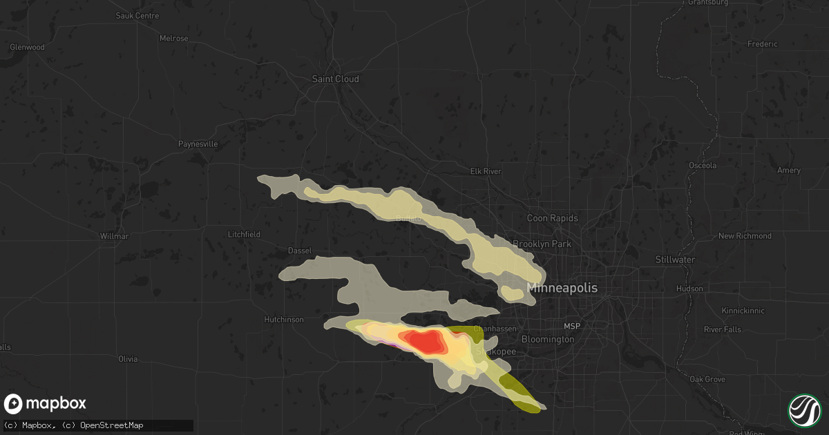 Hail map in Buffalo, MN on June 16, 2025