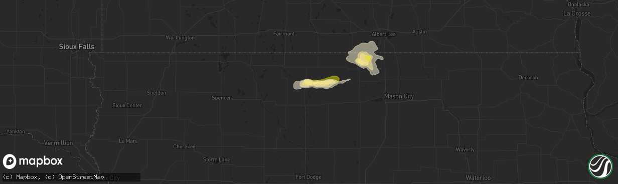 Hail map in Burt, IA on June 16, 2025