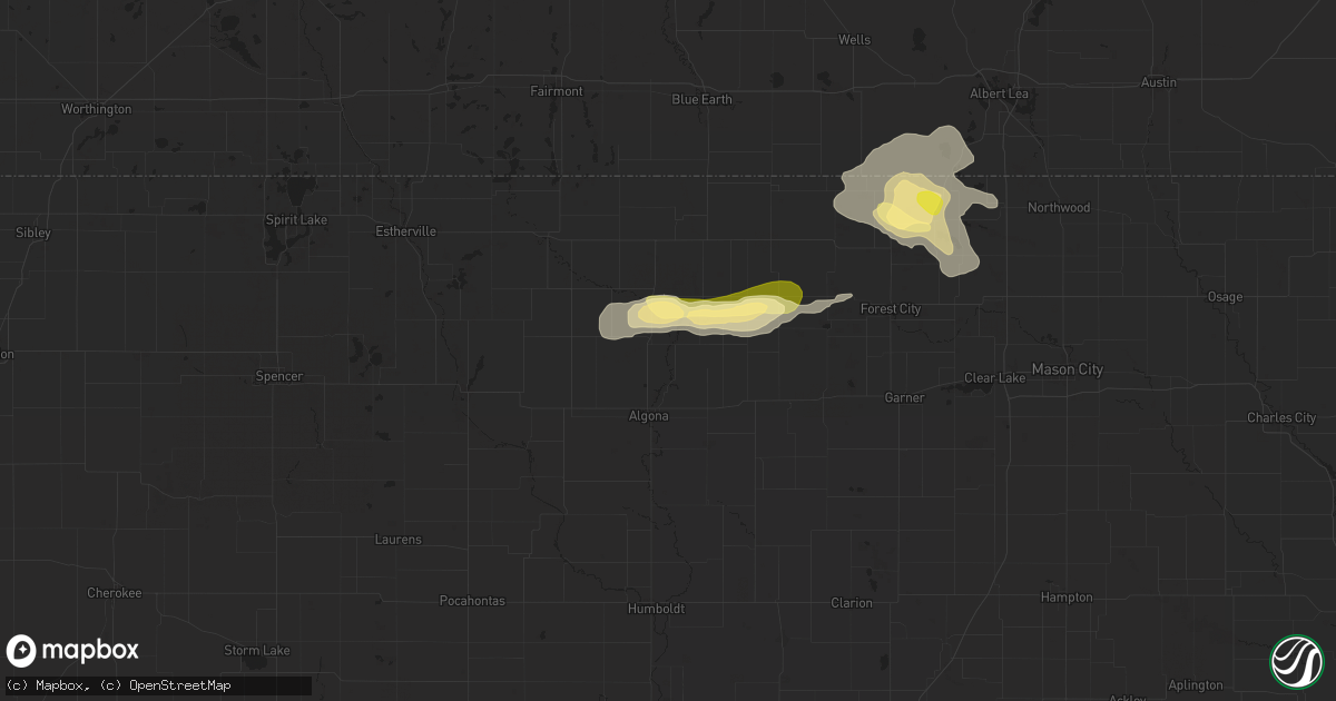 Hail map in Burt, IA on June 16, 2025