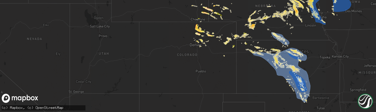 Hail map in Colorado on June 16, 2025
