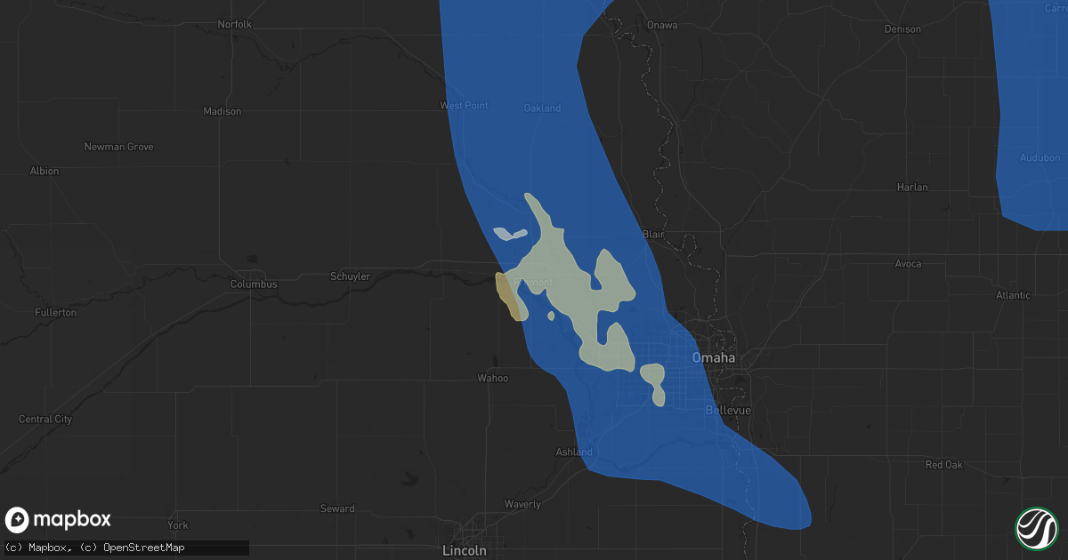 Hail map in Fremont, NE on June 16, 2025