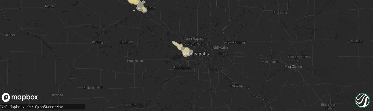Hail map in Hopkins, MN on June 16, 2025