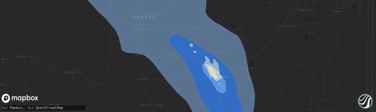 Hail map in Hutchinson, KS on June 16, 2025