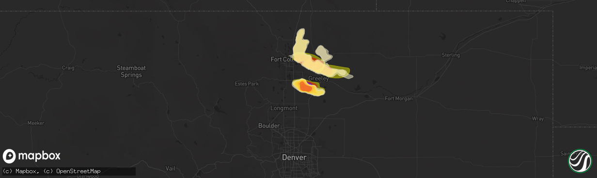 Hail map in Johnstown, CO on June 16, 2025