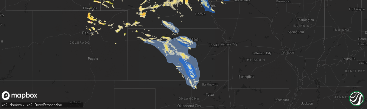 Hail map in Kansas on June 16, 2025