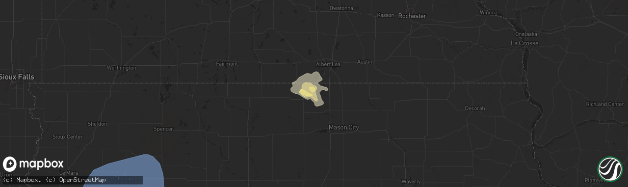 Hail map in Lake Mills, IA on June 16, 2025