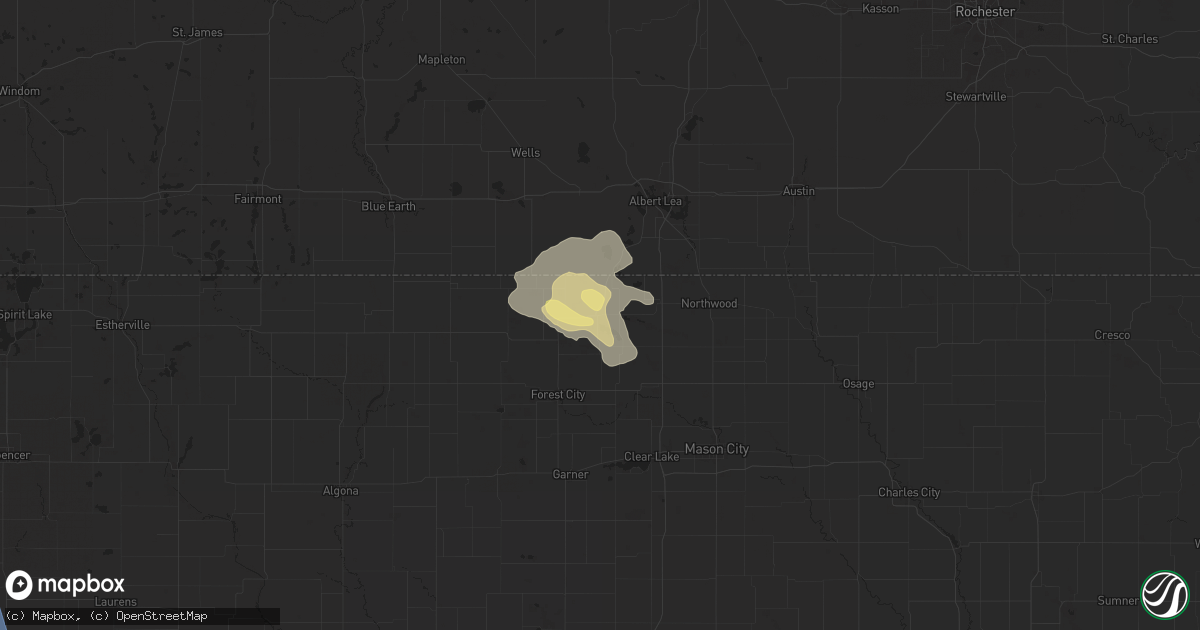Hail map in Lake Mills, IA on June 16, 2025