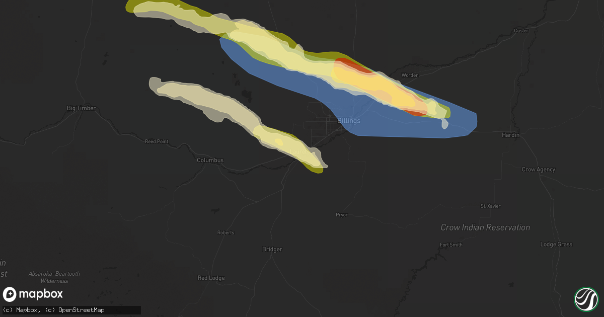 Hail map in Laurel, MT on June 16, 2025