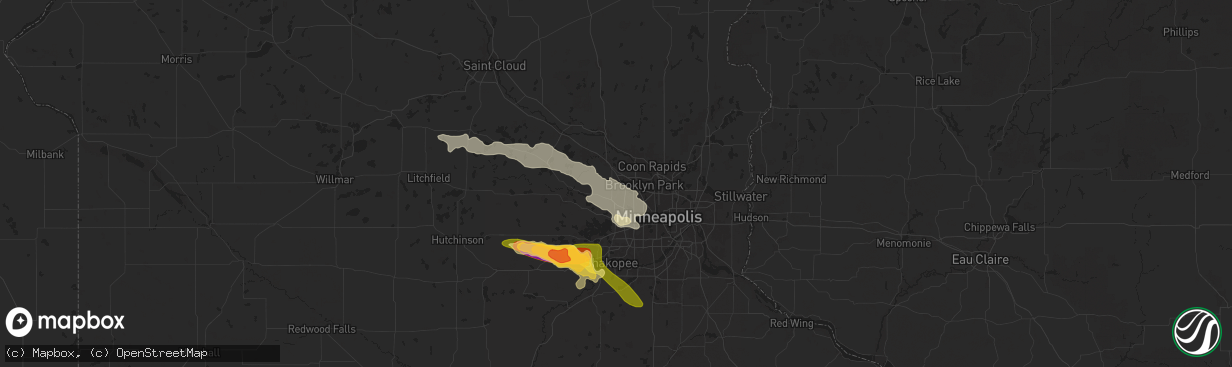 Hail map in Maple Grove, MN on June 16, 2025