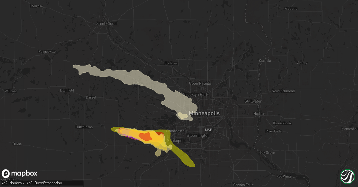 Hail map in Maple Grove, MN on June 16, 2025