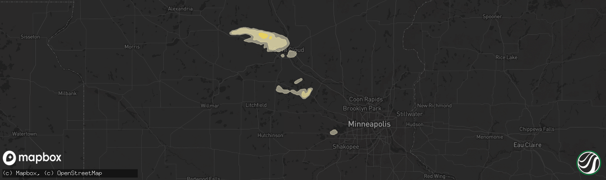Hail map in Maple Lake, MN on June 16, 2025