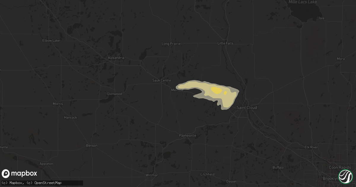 Hail map in Melrose, MN on June 16, 2025