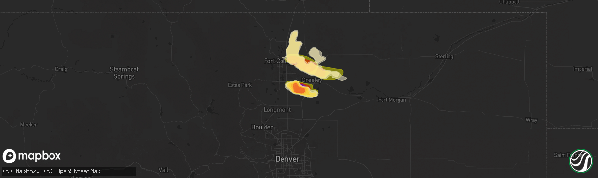Hail map in Milliken, CO on June 16, 2025