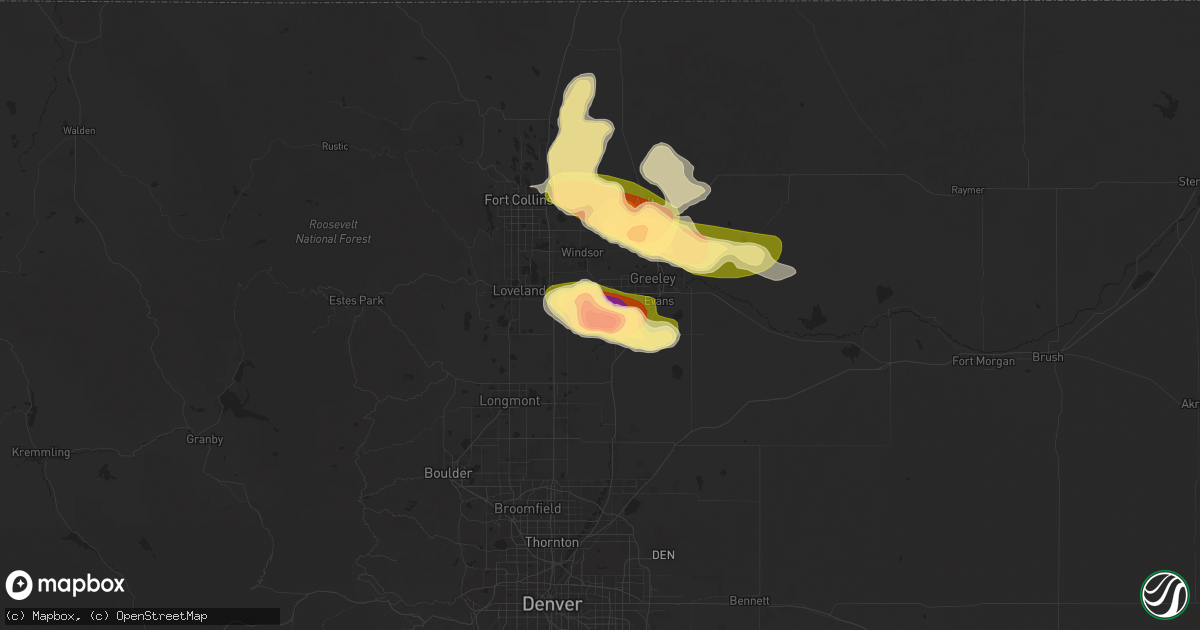 Hail map in Milliken, CO on June 16, 2025