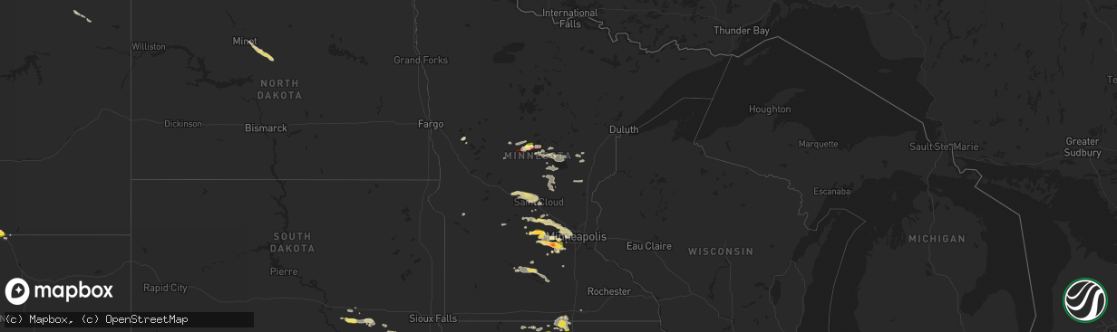 Hail map in Minnesota on June 16, 2025