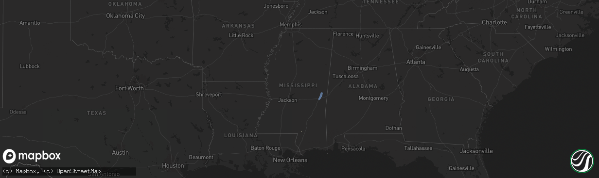 Hail map in Mississippi on June 16, 2025
