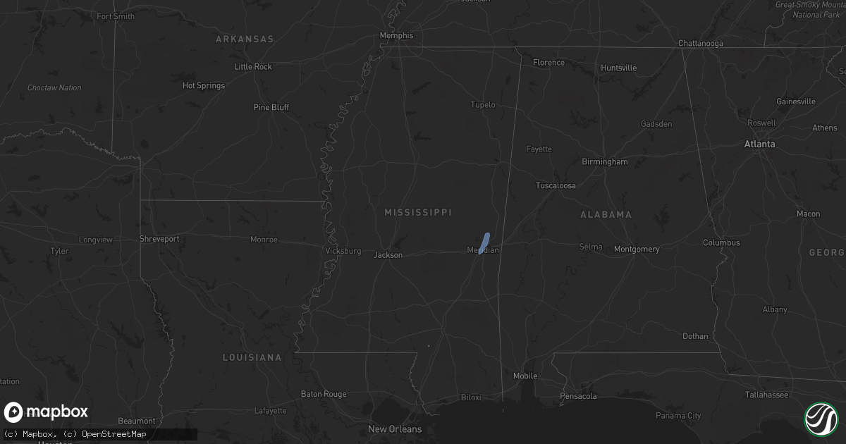 Hail map in Mississippi on June 16, 2025