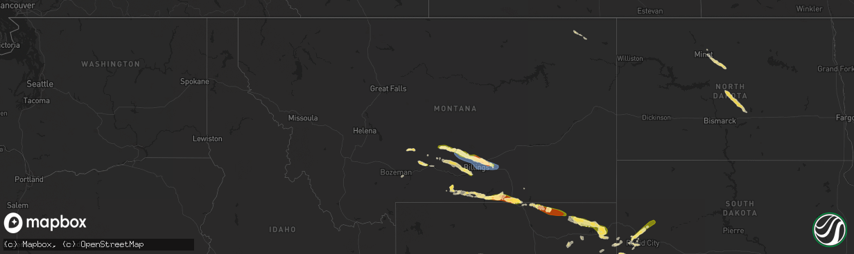 Hail map in Montana on June 16, 2025