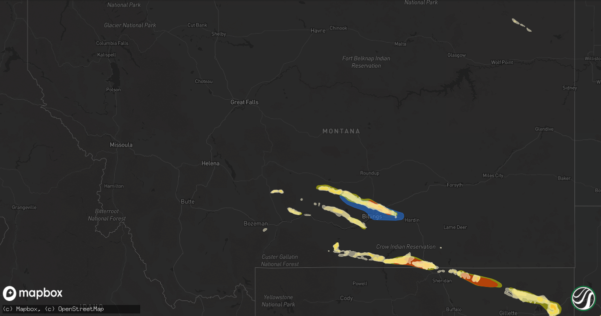 Hail map in Montana on June 16, 2025