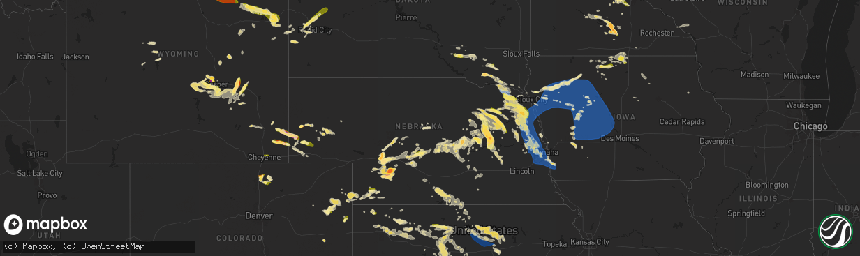 Hail map in Nebraska on June 16, 2025