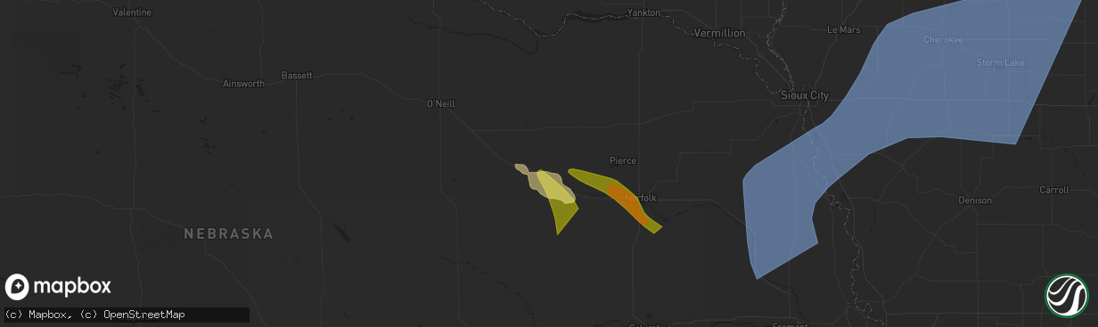 Hail map in Neligh, NE on June 16, 2025