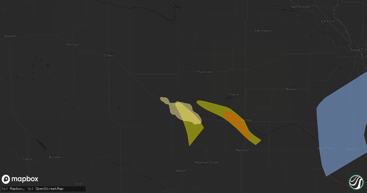 Hail map in Neligh, NE on June 16, 2025