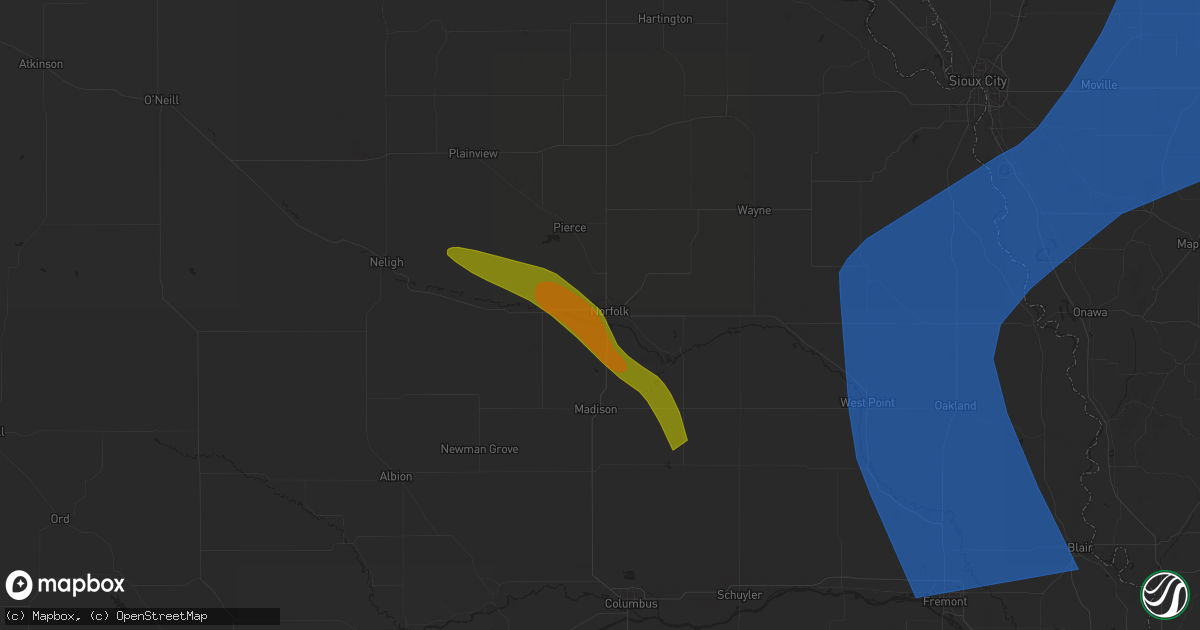 Hail map in Norfolk, NE on June 16, 2025