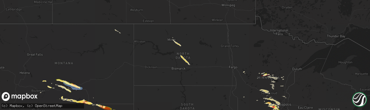 Hail map in North Dakota on June 16, 2025