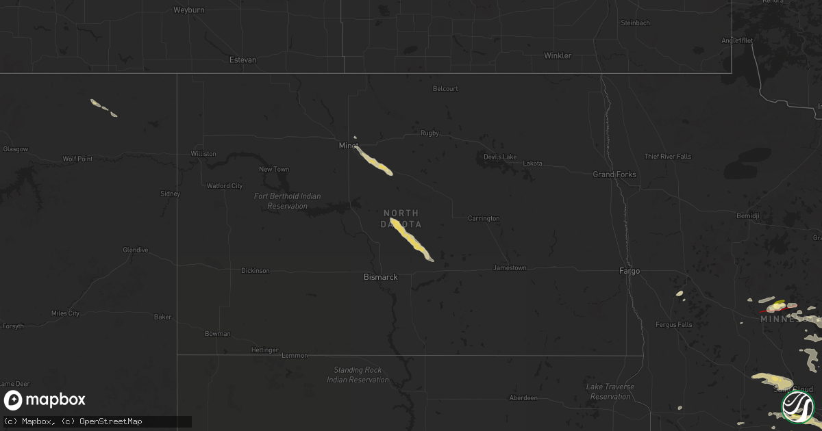 Hail map in North Dakota on June 16, 2025