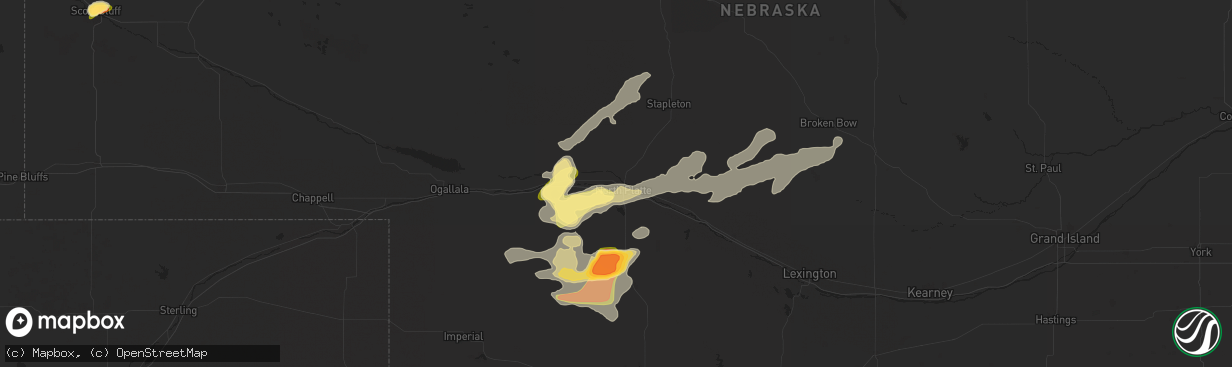 Hail map in North Platte, NE on June 16, 2025