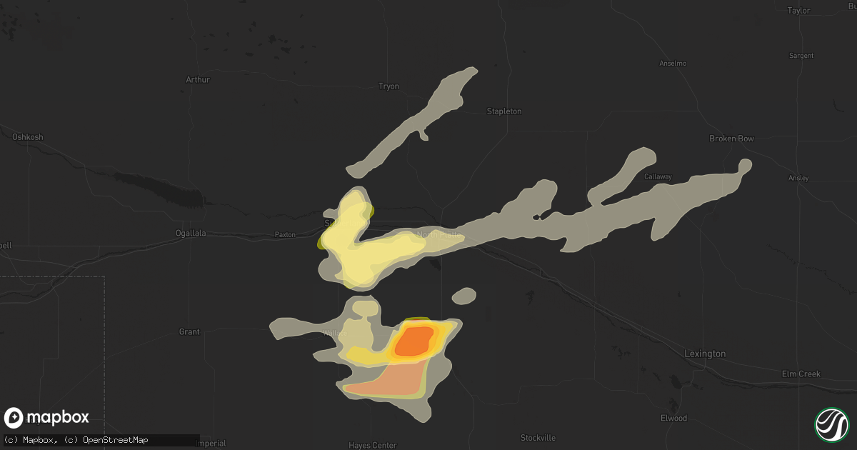 Hail map in North Platte, NE on June 16, 2025