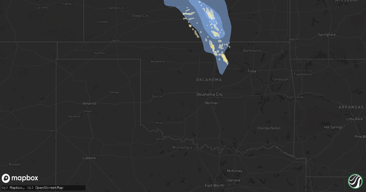 Hail map in Oklahoma on June 16, 2025