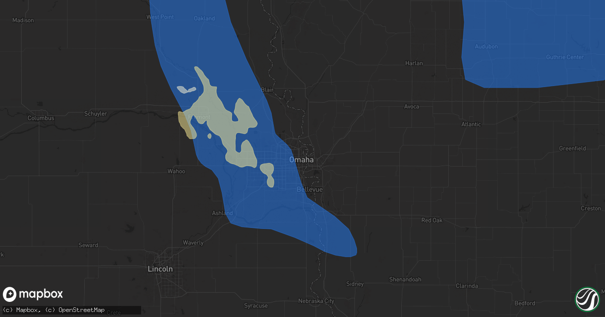 Hail map in Omaha, NE on June 16, 2025