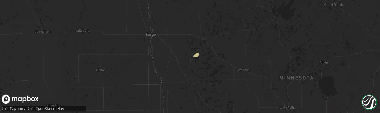 Hail map in Pelican Rapids, MN on June 16, 2025