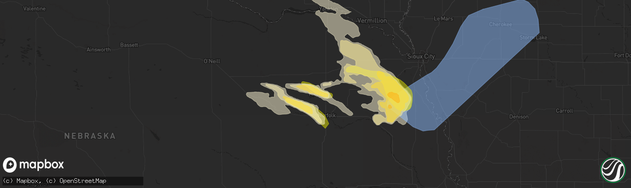 Hail map in Pierce, NE on June 16, 2025
