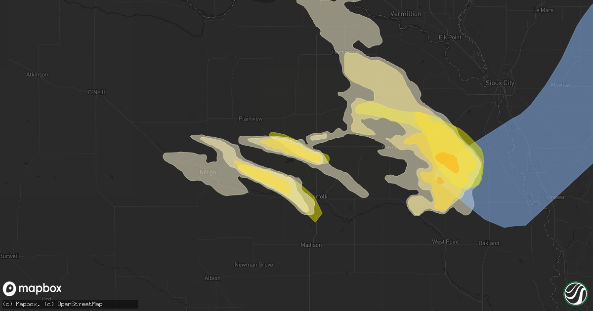 Hail map in Pierce, NE on June 16, 2025