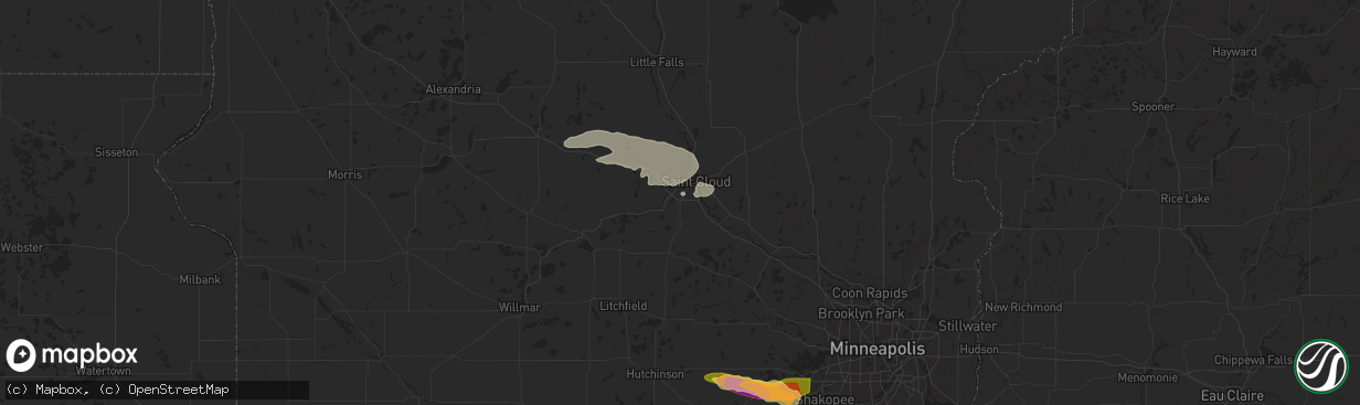 Hail map in Saint Cloud, MN on June 16, 2025