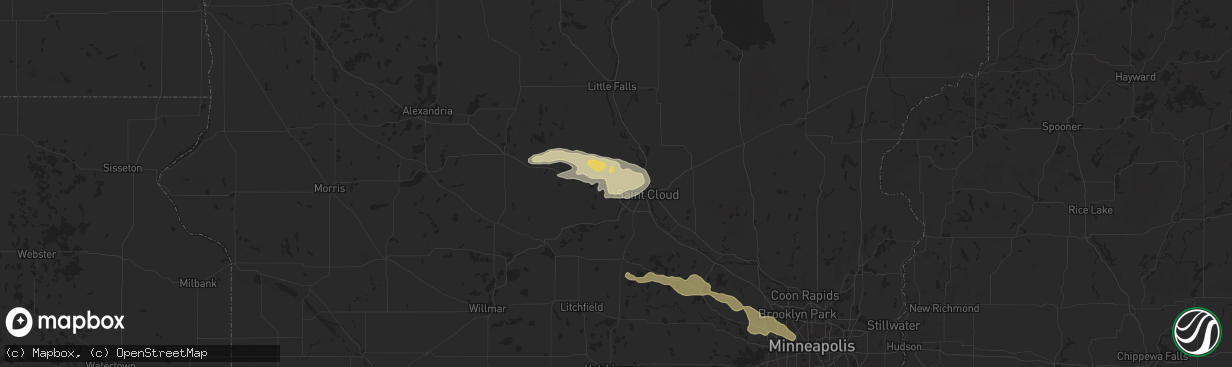 Hail map in Saint Joseph, MN on June 16, 2025