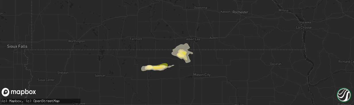 Hail map in Scarville, IA on June 16, 2025