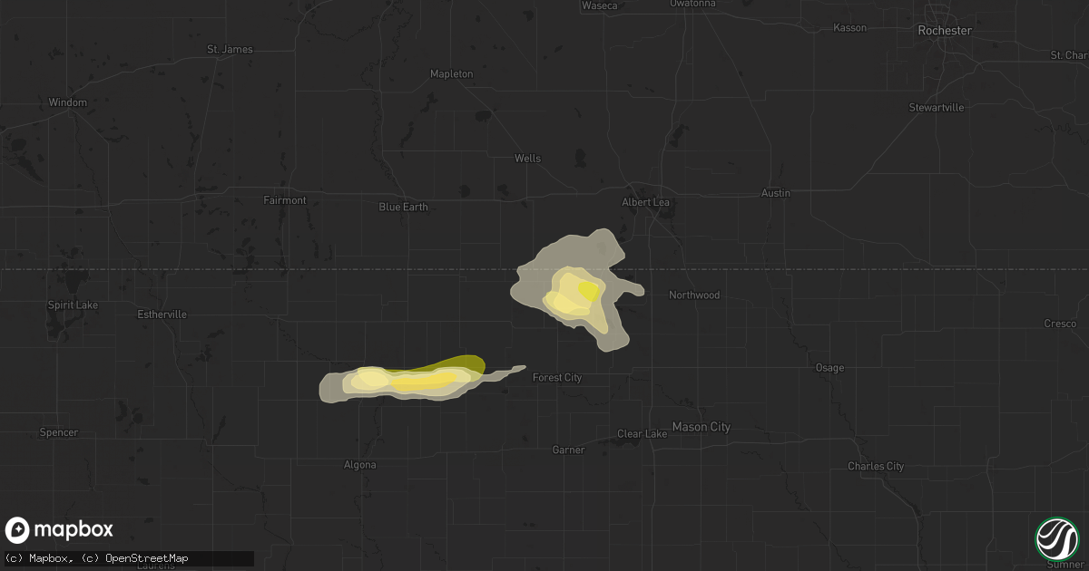Hail map in Scarville, IA on June 16, 2025